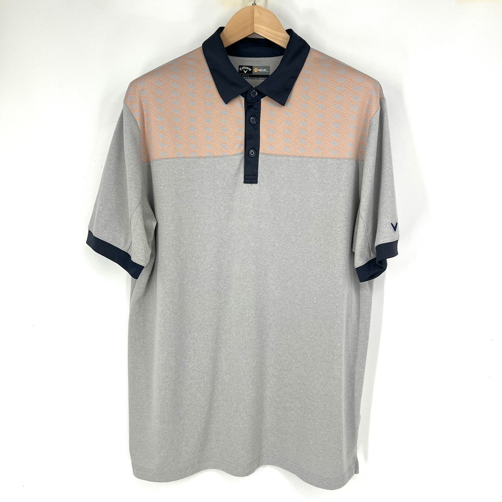 Callaway Golf Opti-Dri Polo Shirt Mens Size XL Gray Orange Logo Short Sleeve